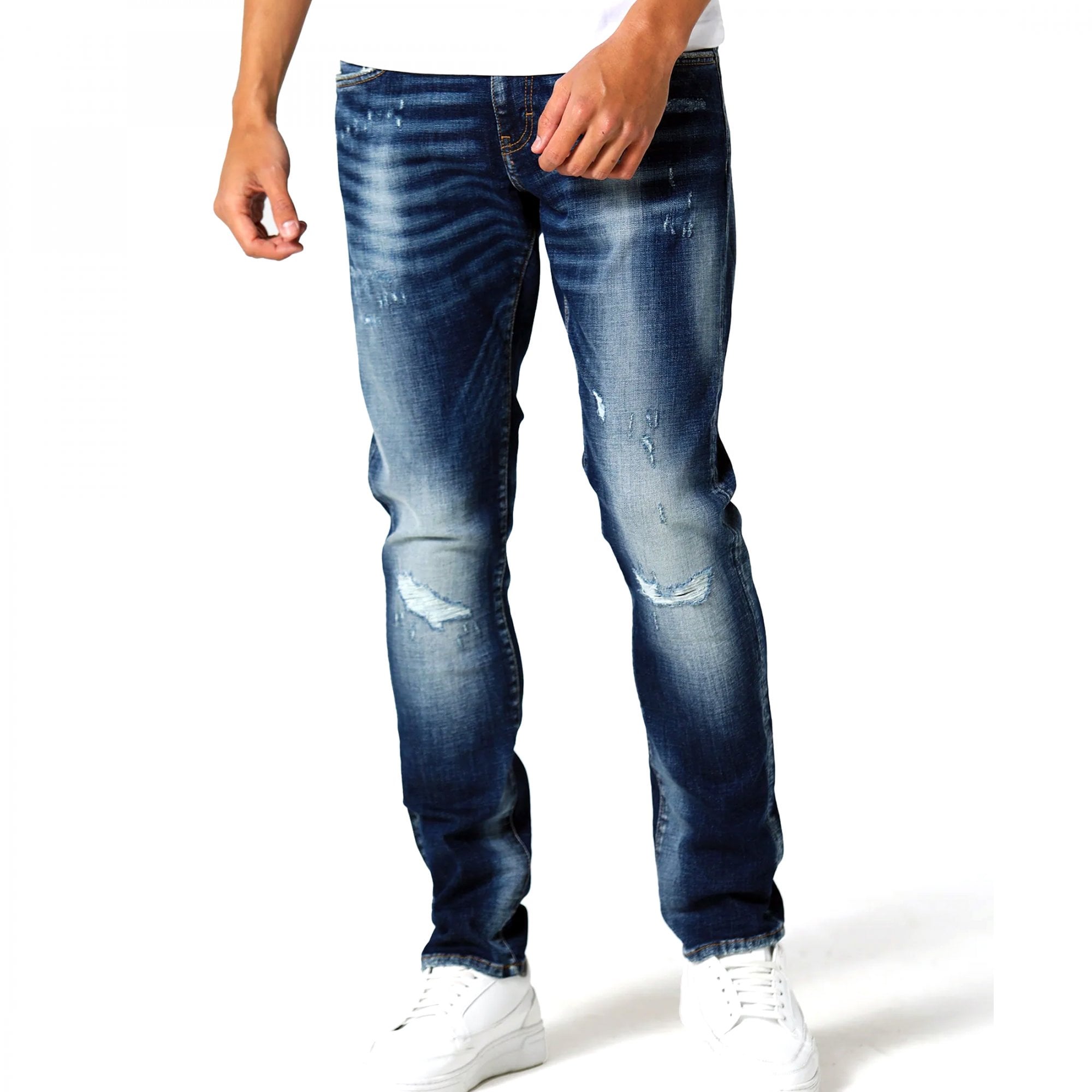 883 Police Dino Todd 1022 Tinted Blue Rip & Repair Denim Jeans