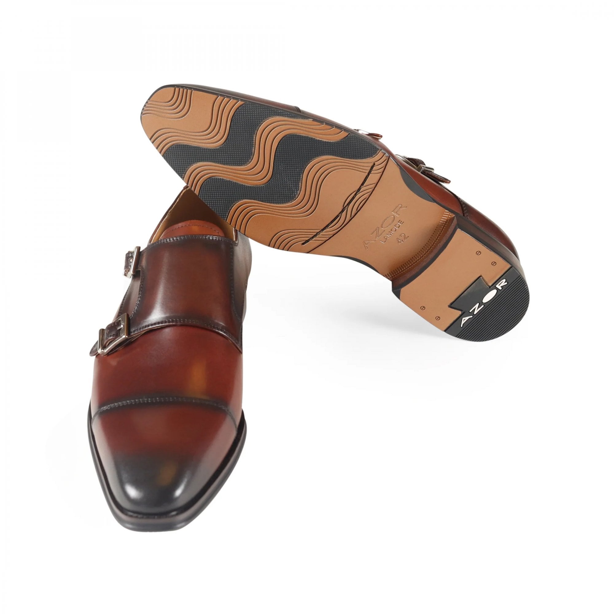Azor Lombardy Dark Brown Leather Monk Shoes ZM3835