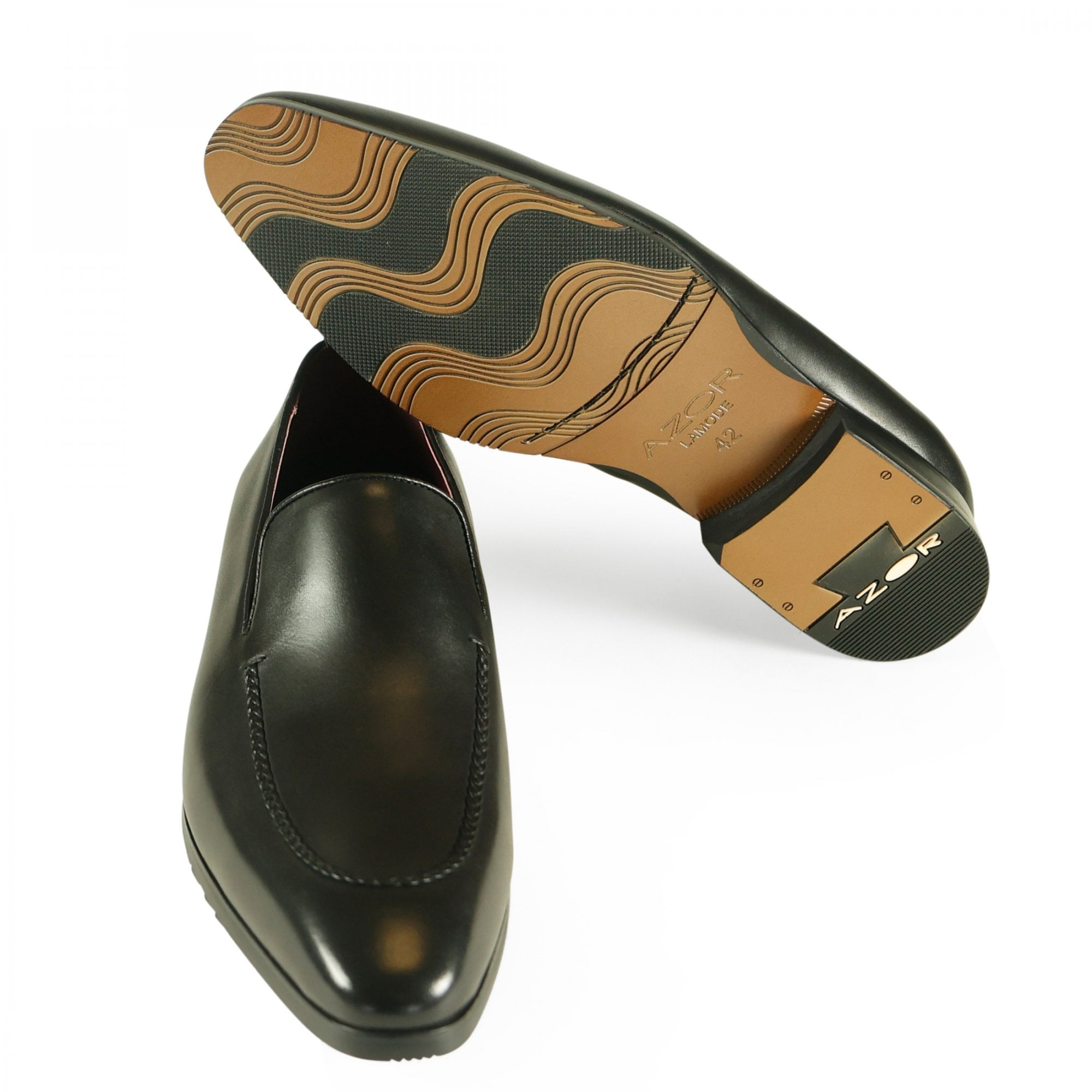 Azor Milan Black Leather Slip On Loafers ZM3877
