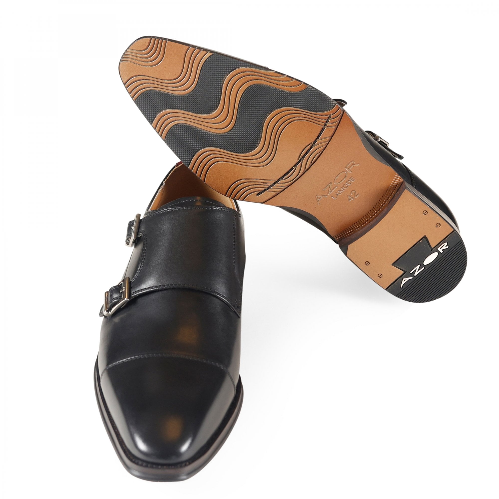 Azor Lombardy Black Leather Monk Shoes ZM3845