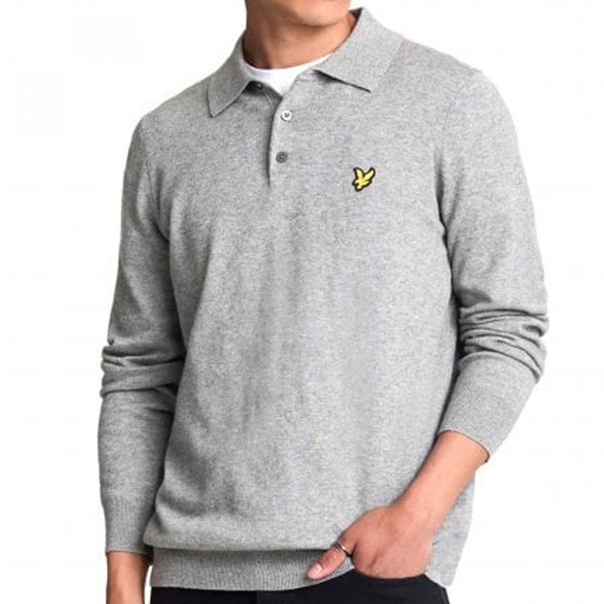 Lyle & Scott Cotton Merino Knit Polo Jumper Grey Marl KN2113VC