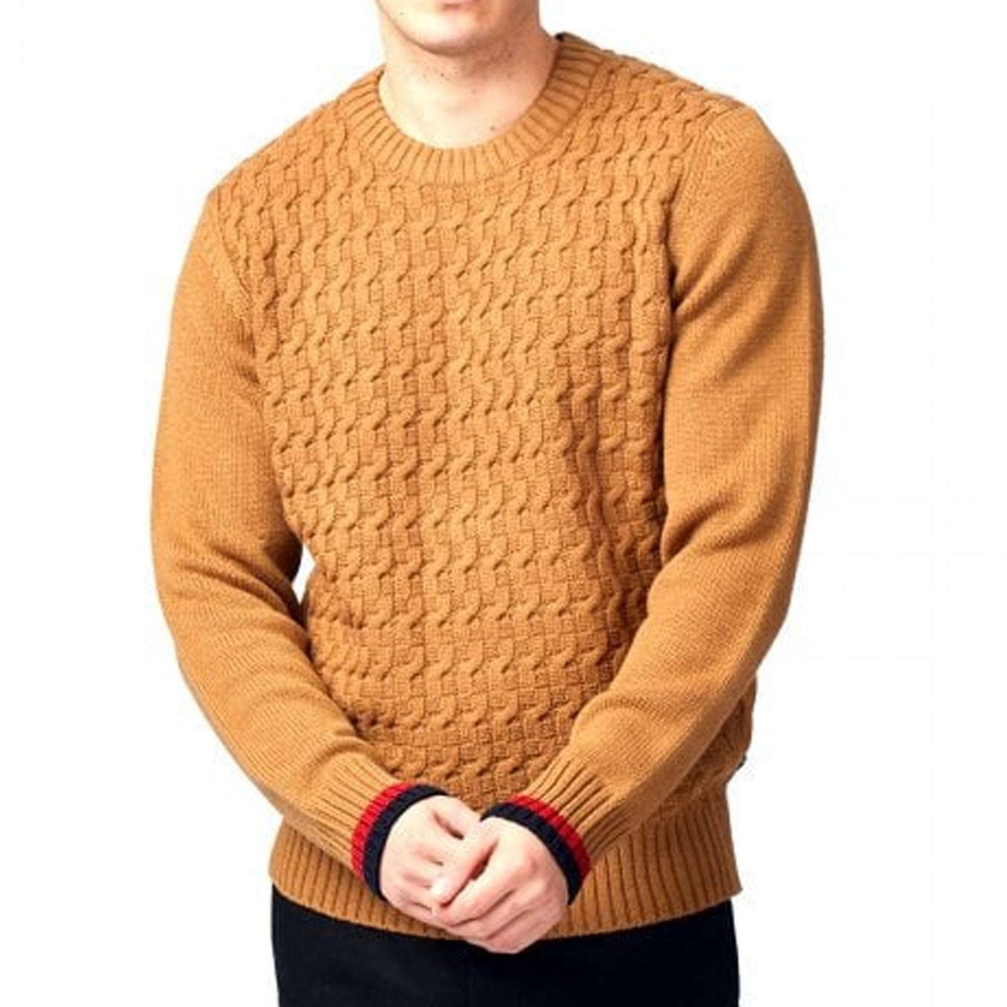 Ben Sherman Cable Textured Light Brown Knitted Crew Jumper 77613