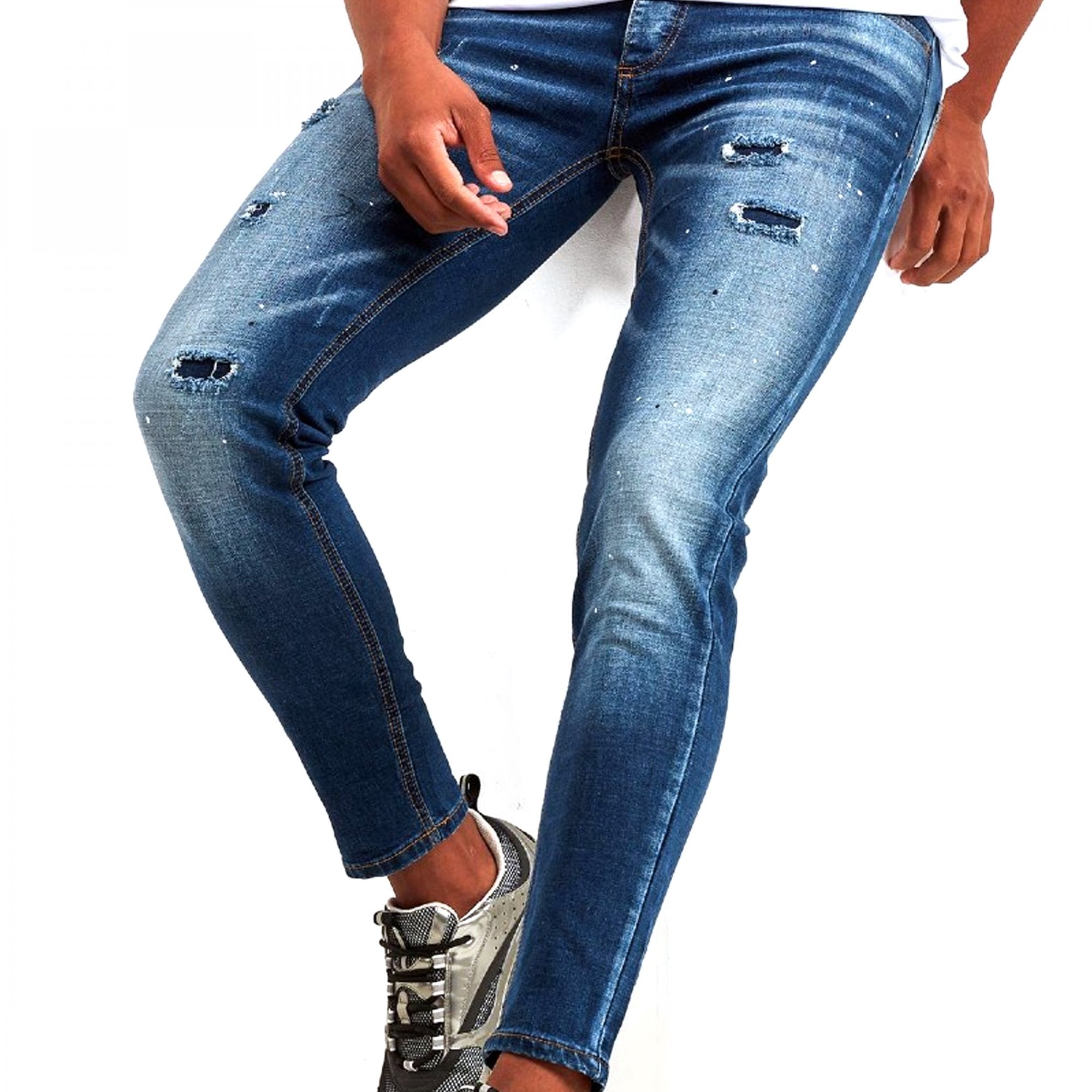 Alessandro Zavetti Apollo 002 Indigo Blue Wash Denim Ripped Jeans