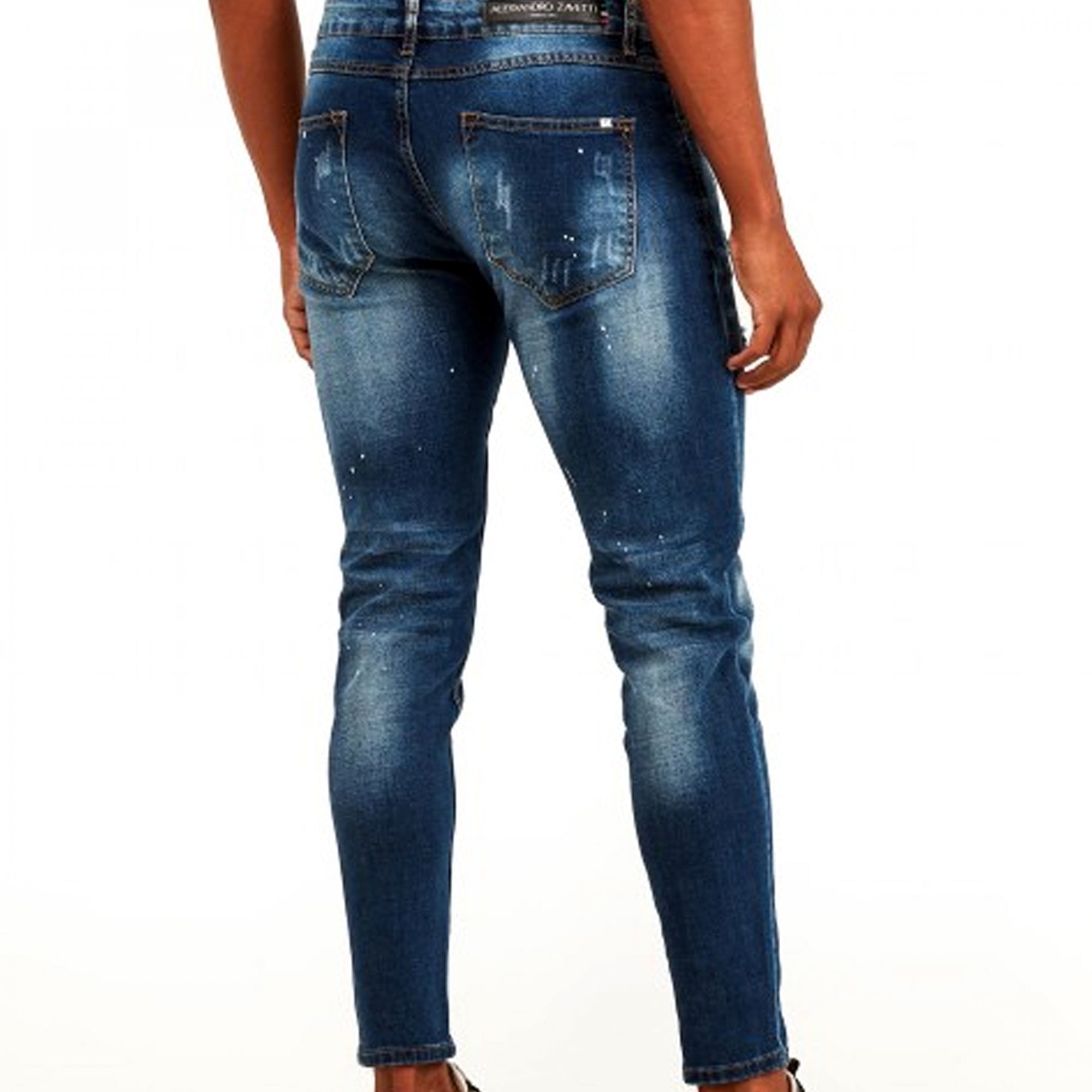 Alessandro Zavetti Apollo 002 Indigo Blue Wash Denim Ripped Jeans