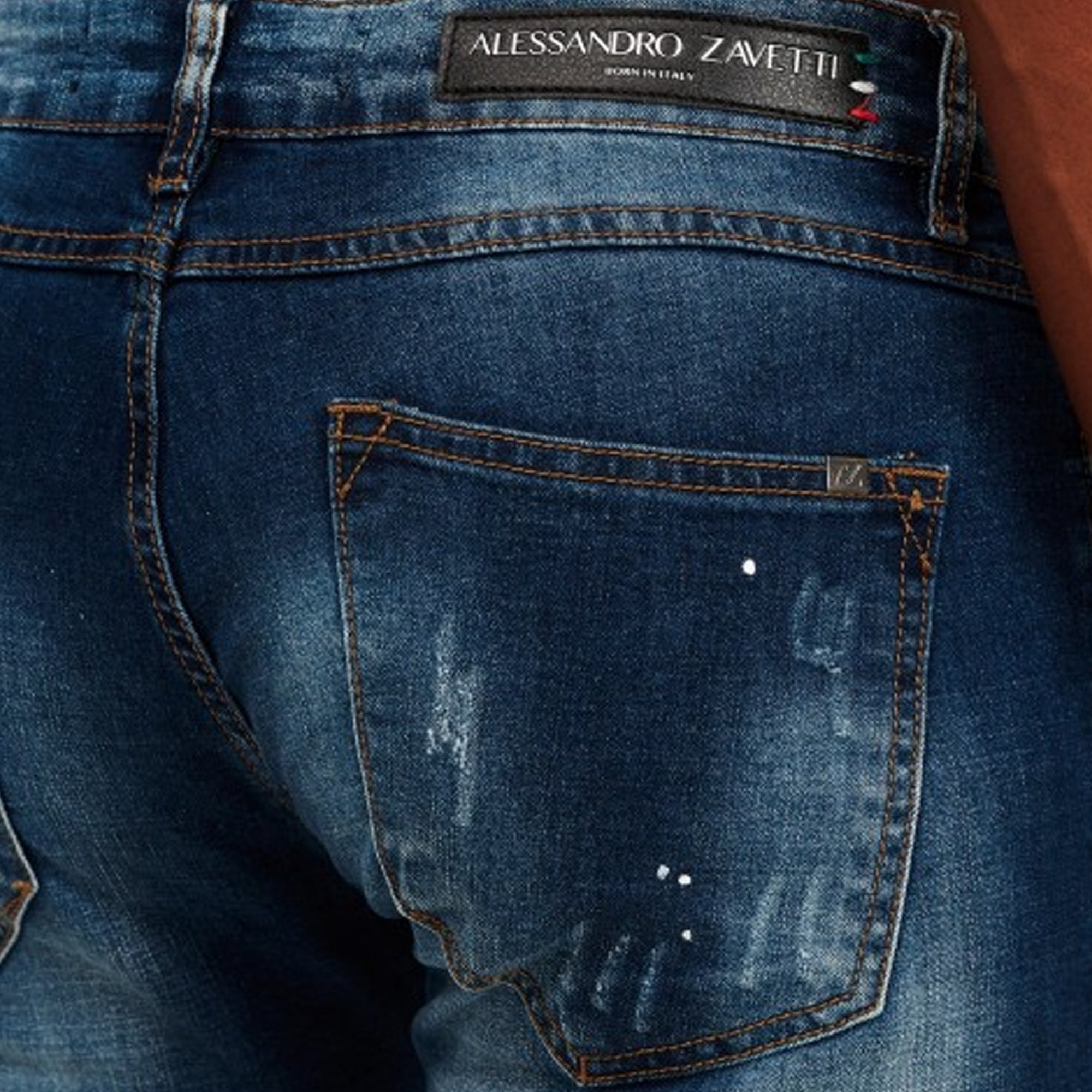Alessandro Zavetti Apollo 002 Indigo Blue Wash Denim Ripped Jeans