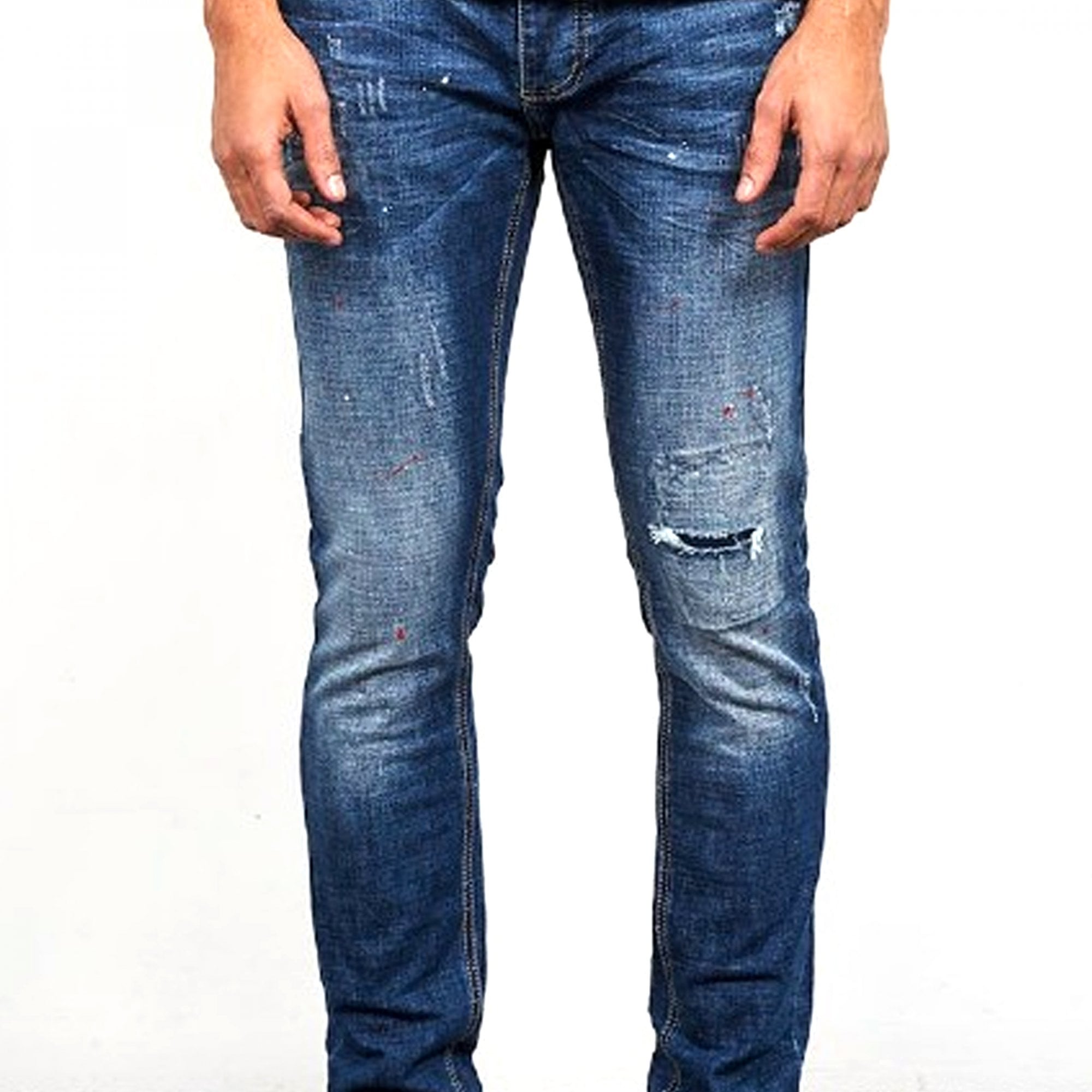 Alessandro Zavetti Sebastiano 002 Indigo Blue Wash Denim Ripped Jeans