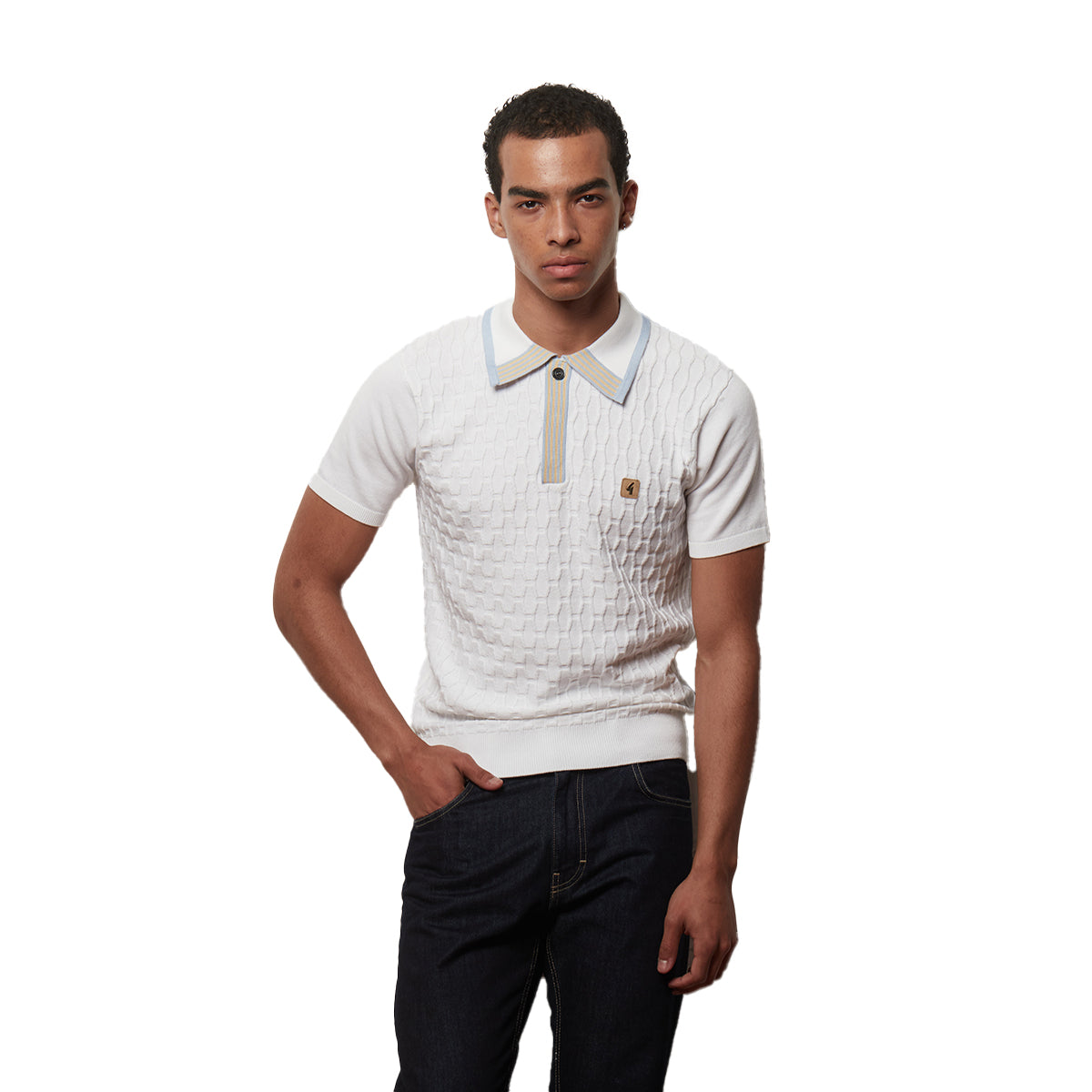 GABICCI BOURNE WHITE KNIITED S/S POLO V56GM01
