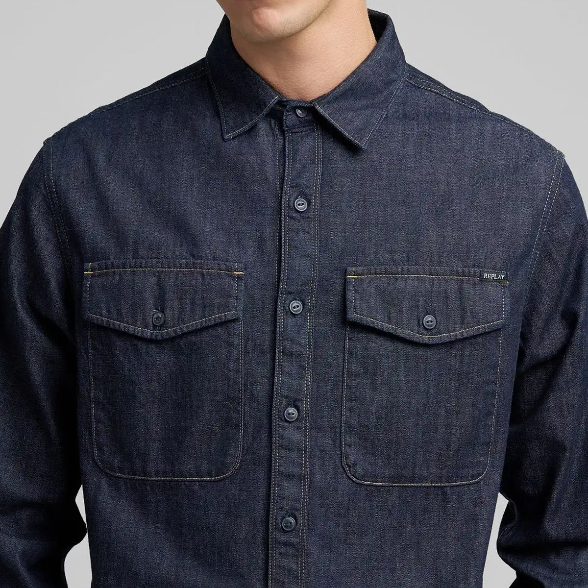 REPLAY DOUBLE POCKET DARK BLUE DENIM SHIRT M4124