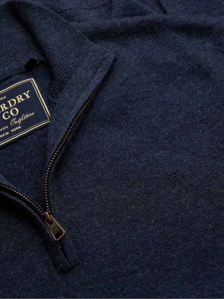 SUPERDRY ESSENTIAL LIGHTWEIGHT WOOL BLEND 1/2 ZIP JUMPER RICH NAVY MARL WJC