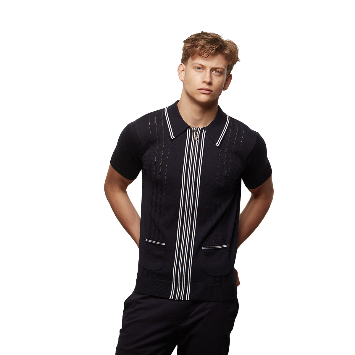 GABICCI GELLER NAVY KNIITED FULL ZIP S/S POLO V56GM14