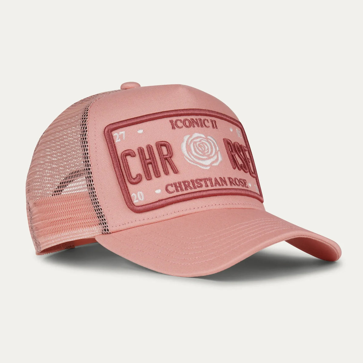 CHRISTIAN ROSE ICONIC II PLATE TRUCKER CAP DUSK/PINK