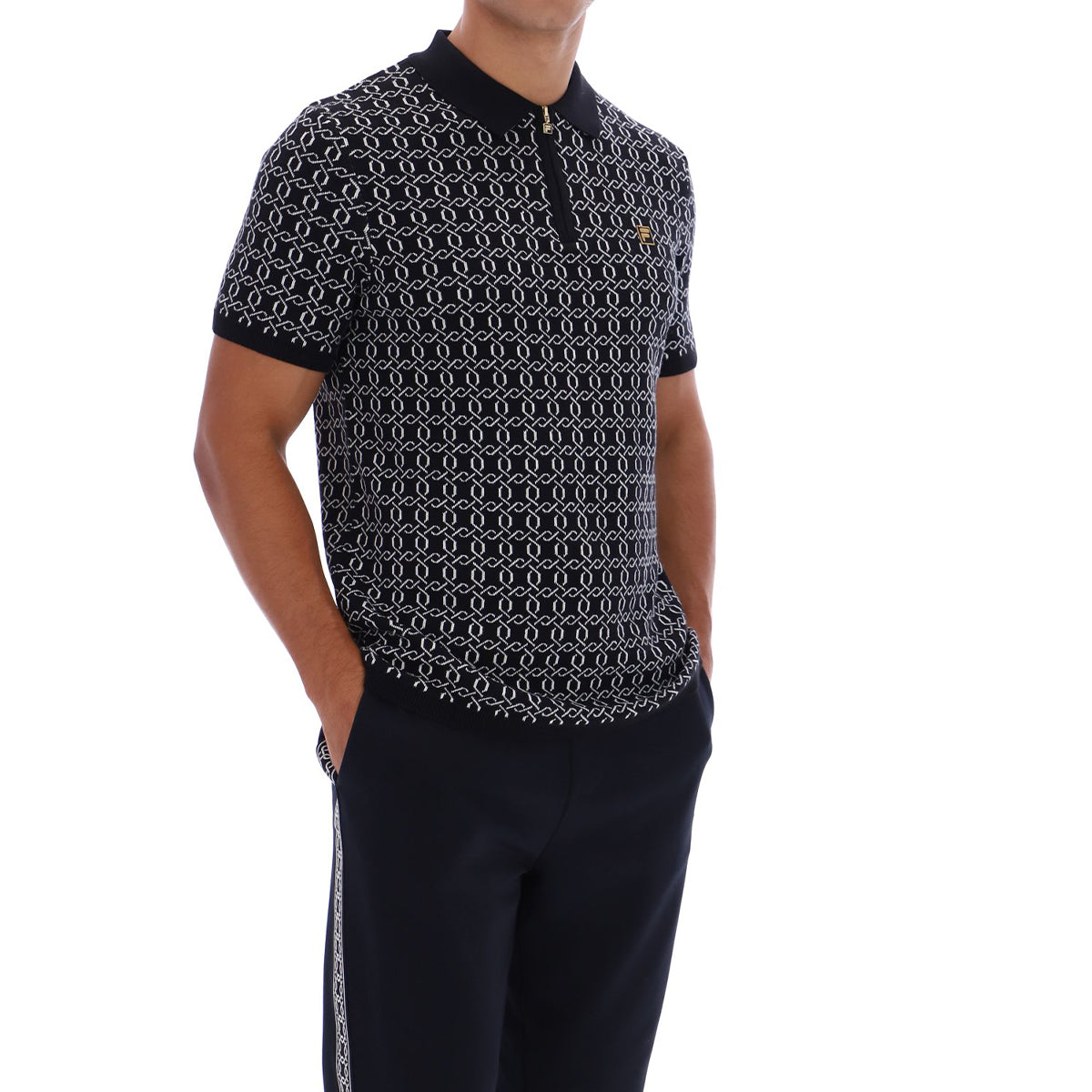 FILA JACKSON JACQUARD KNITTED ZIP POLO BLACK