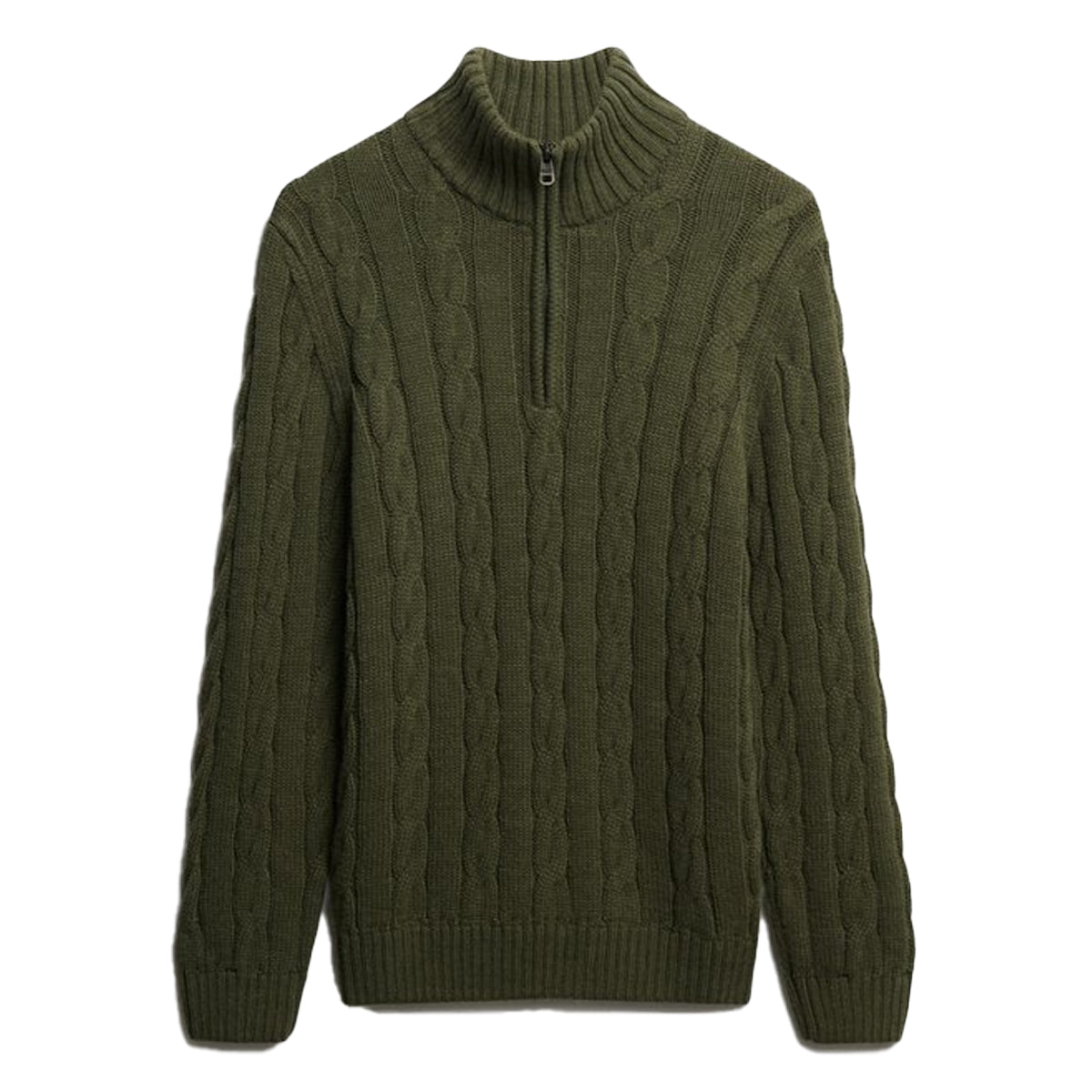 SUPERDRY JACOB CABLE KNIT HALF ZIP JUMPER MOSS GREEN OCW