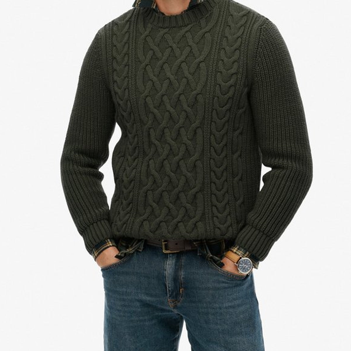 SUPERDRY JACOB CABLE CREW NECK JUMPER SAGE GREEN M01