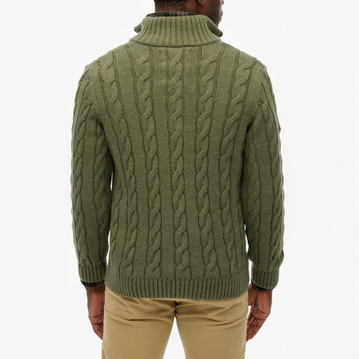 SUPERDRY JACOB CABLE KNIT HALF ZIP JUMPER MOSS GREEN OCW