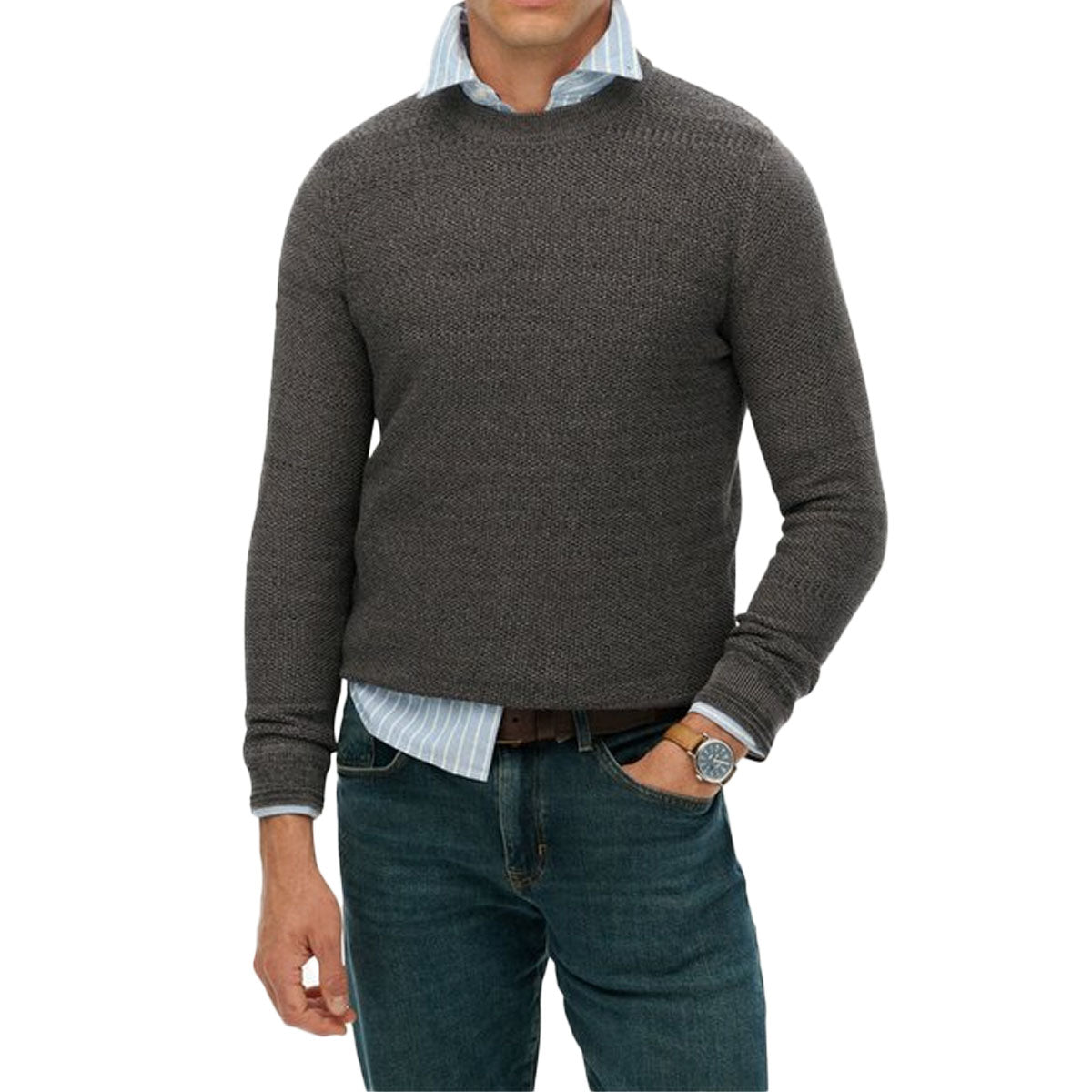 SUPERDRY LW COTTON TEXTURE JUMPER BLACK/DARK GREY AMI