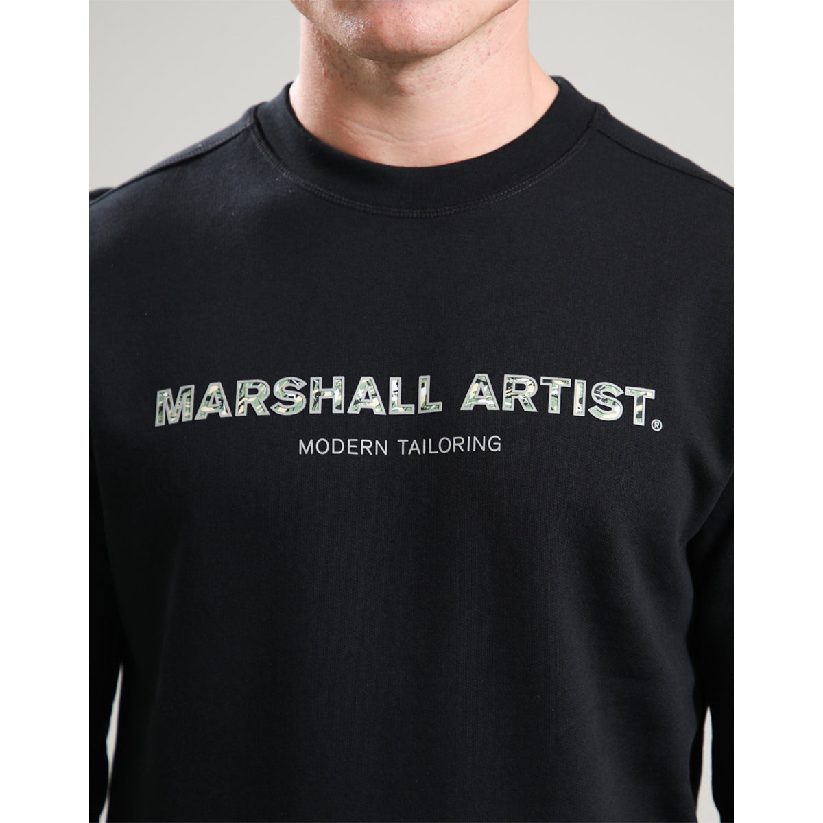 MARSHALL ARTIST RESURRECTION CREW NECK CAMO LOGO BLACK SWEATSHIRT