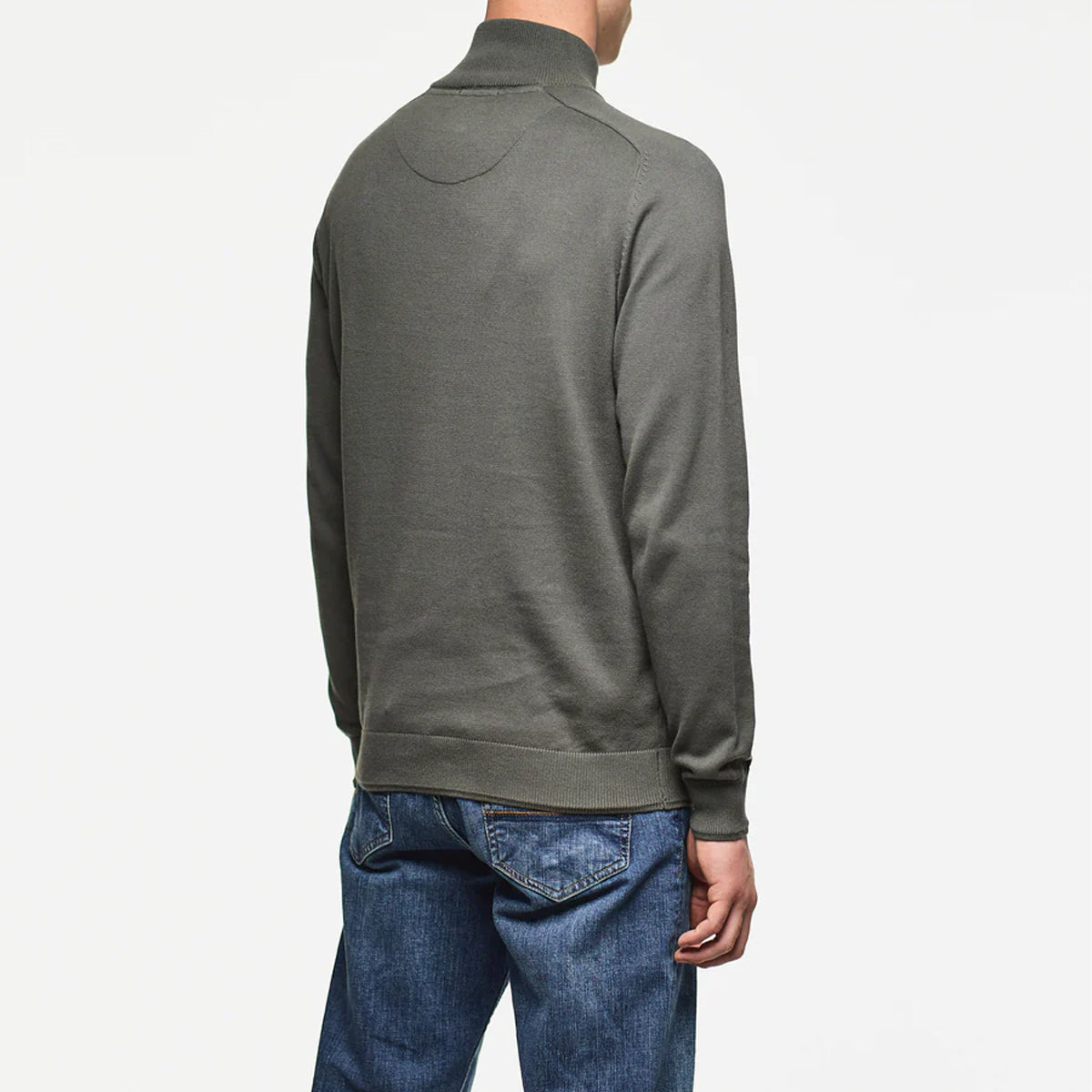WEEKEND OFFENDER PIERRE FINE GAUGE 1/4 ZIP FOREST GREEN SWEATER