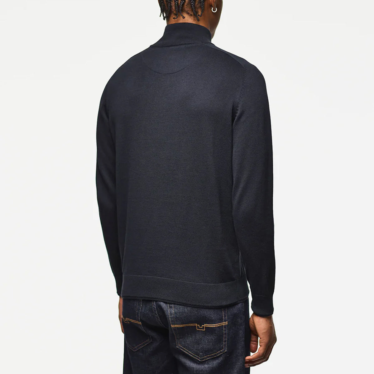 WEEKEND OFFENDER PIERRE FINE GAUGE 1/4 ZIP NAVY SWEATER