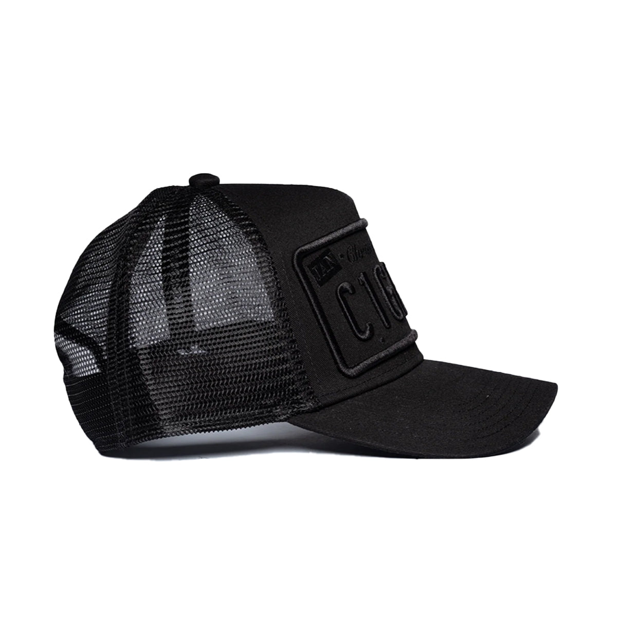 CHRISTIAN ROSE PRIVATE PLATE TRUCKER CAP STONE BLACK/BLACK