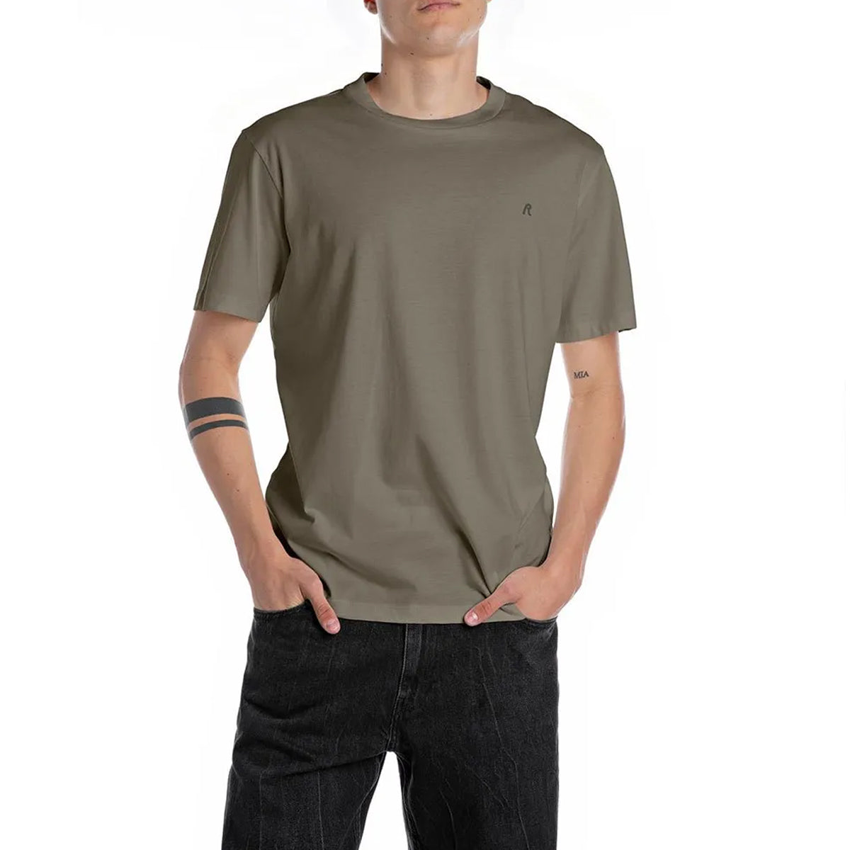 REPLAY Men's Small Logo Olive Green T-Shirt M3097 - Olive Green