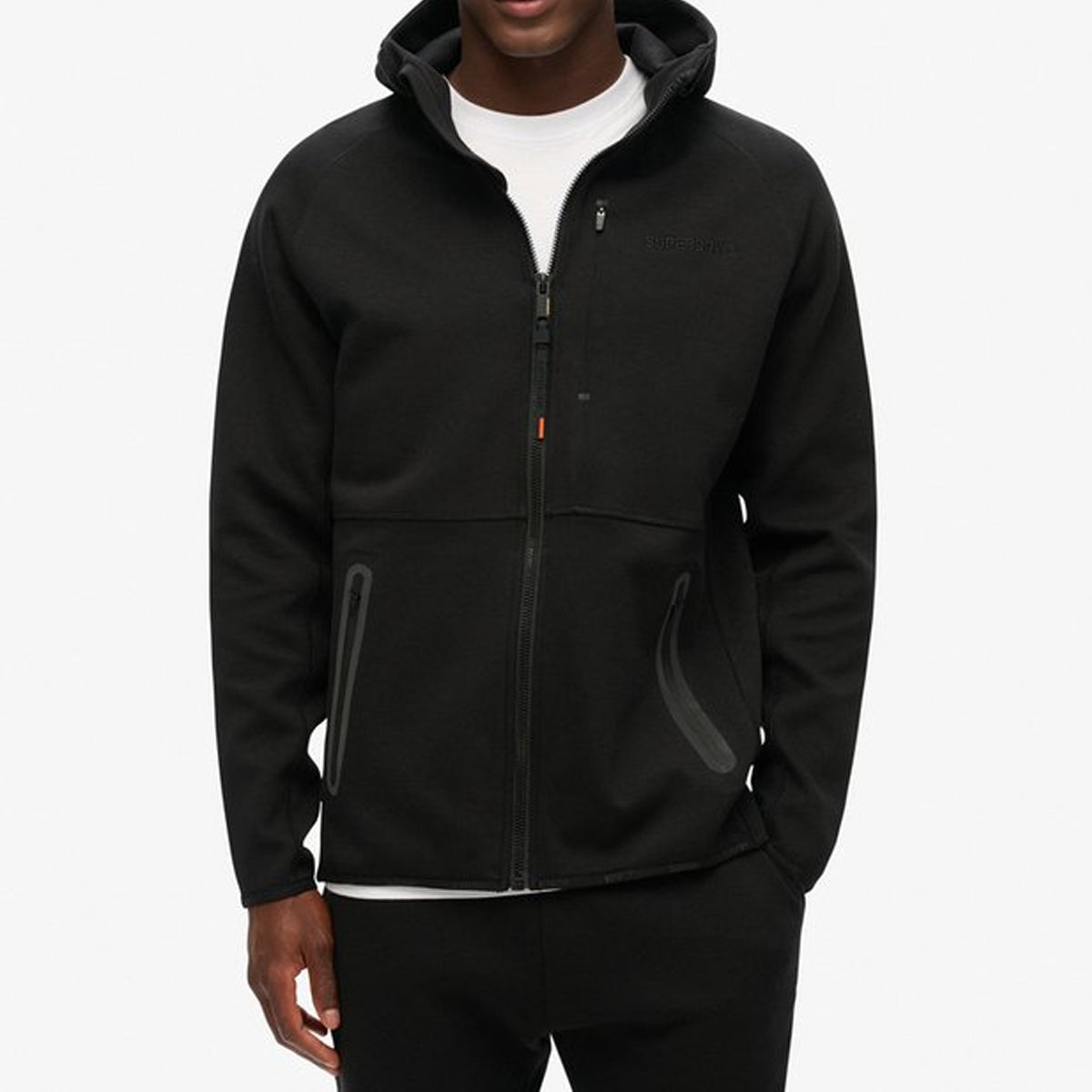 SUPERDRY TECH LOGO LOOSE ZIPHOOD BLACK