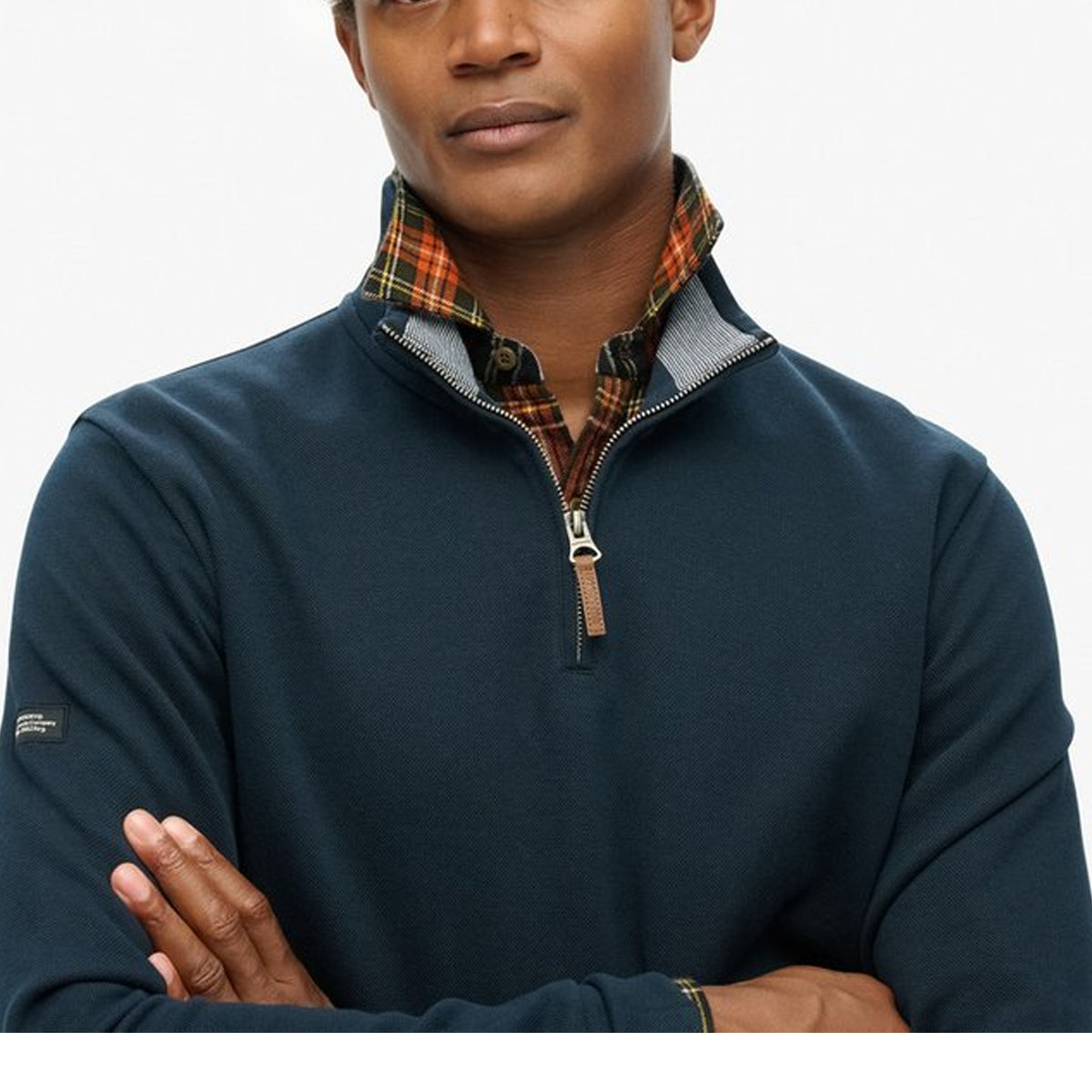 SUPERDRY ESSENTIAL PIQUE HALF ZIP SWEATSHIRT ECLIPSE NAVY 98T