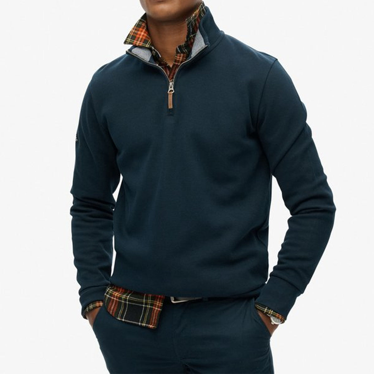 SUPERDRY ESSENTIAL PIQUE HALF ZIP SWEATSHIRT ECLIPSE NAVY 98T