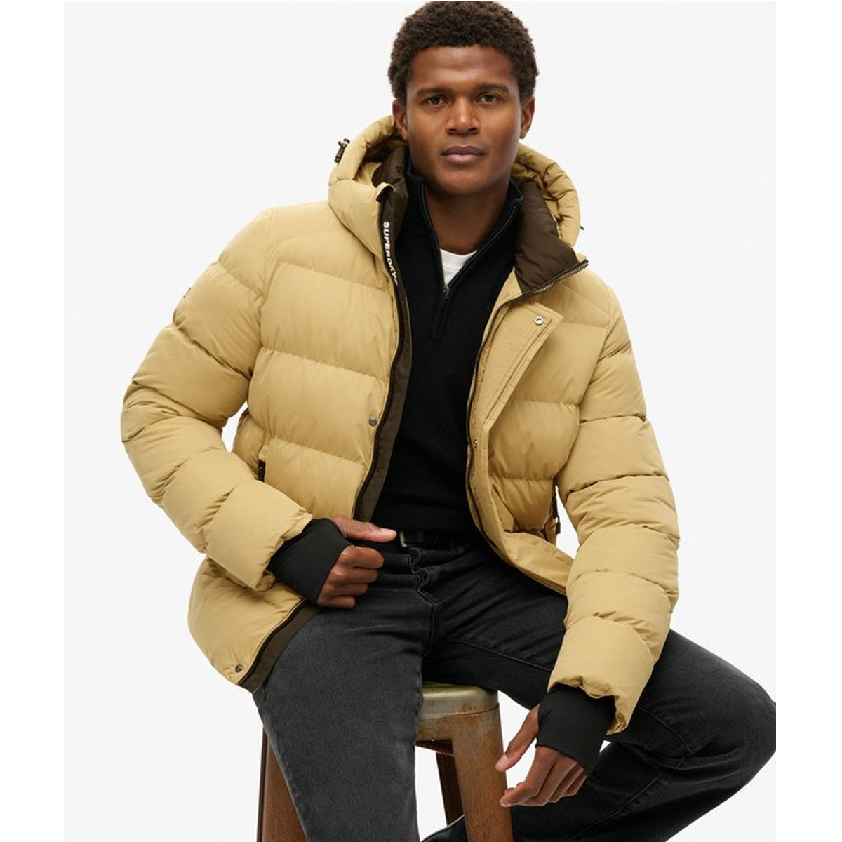 HOODED MICROFIBRE SPORT PUFFER ROCK STONE 5CS