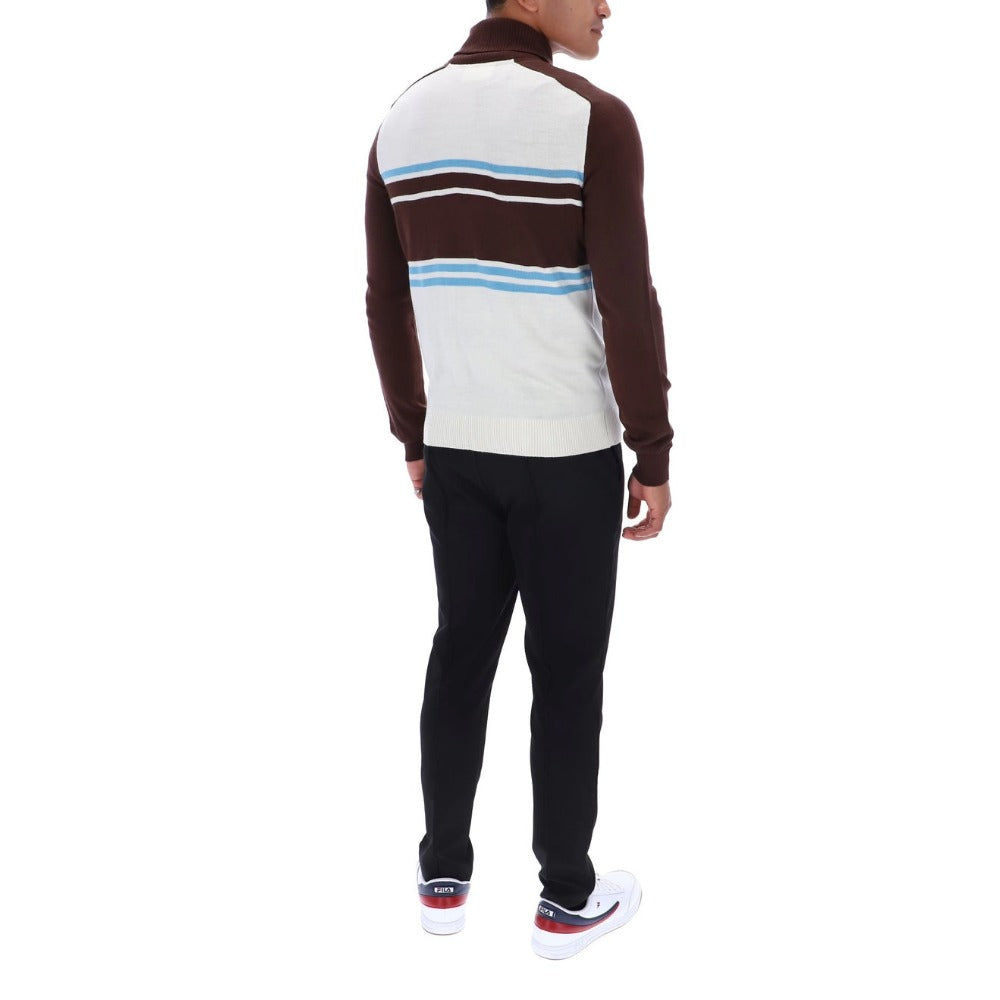 FILA LENA FULL ZIP KNITTED FUNNEL NECK JUMPER GARDENIA/FUDGE/AZORE BLUE