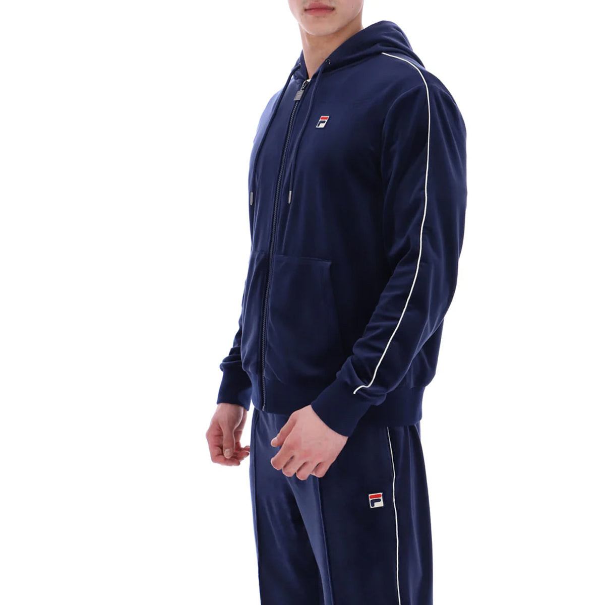FILA ITALO VELOUR HOODIE JACKET WITH PIPING NAVY/GARDENIA