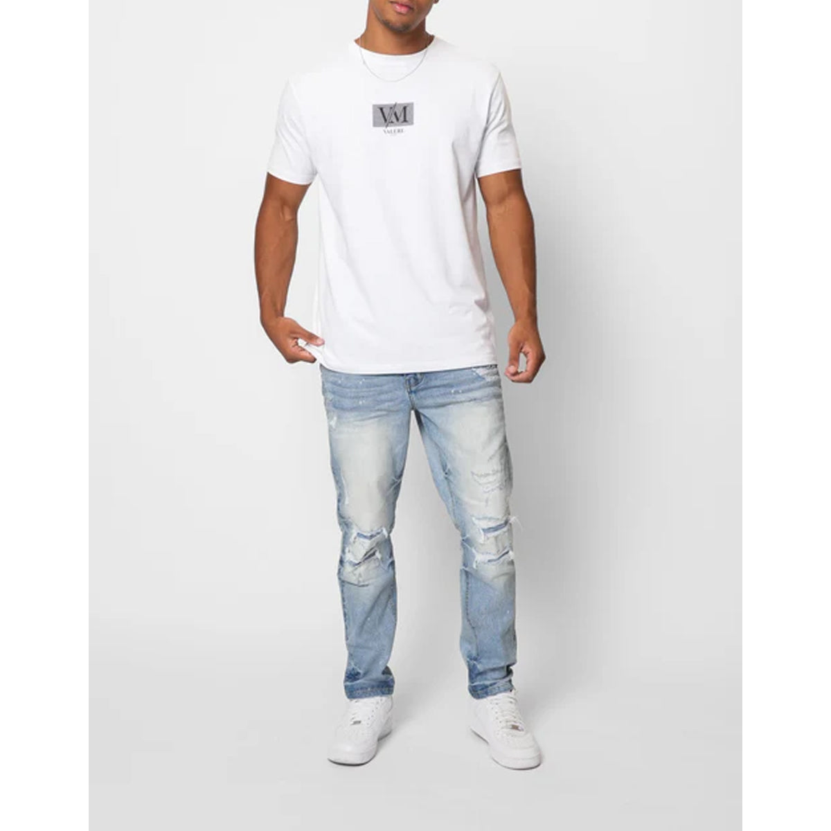 VALERE BALANCIA LIGHT BLUE RIPPED REPAIR JEANS