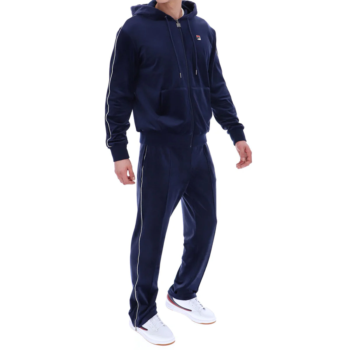 FILA ITALO VELOUR HOODIE JACKET WITH PIPING NAVY/GARDENIA
