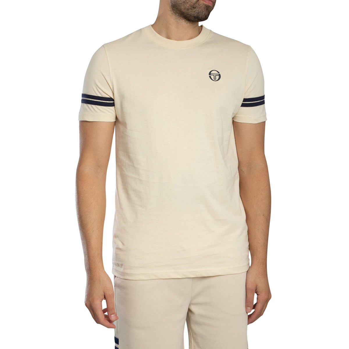 SERGIO TACCHINI GRELLO CREW NECK T-SHIRT SANDSHELL/MARITIME BLUE