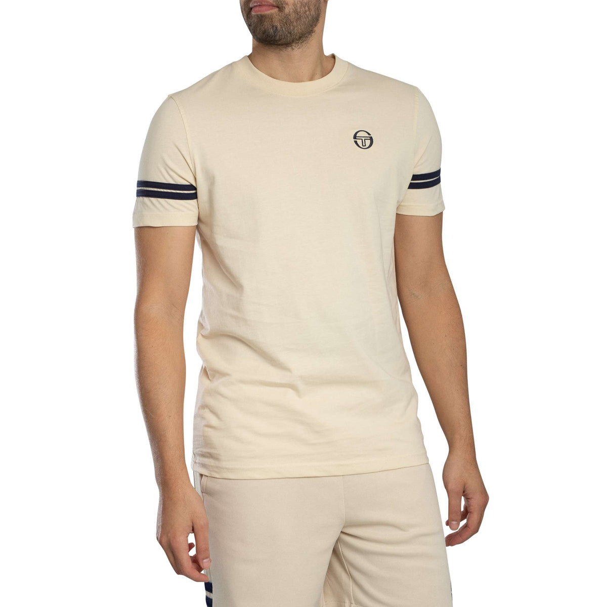 SERGIO TACCHINI GRELLO CREW NECK T-SHIRT SANDSHELL/MARITIME BLUE