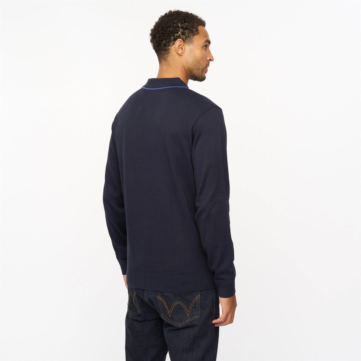 ELY LONG SLEEVE KNITTED POLO NAVY