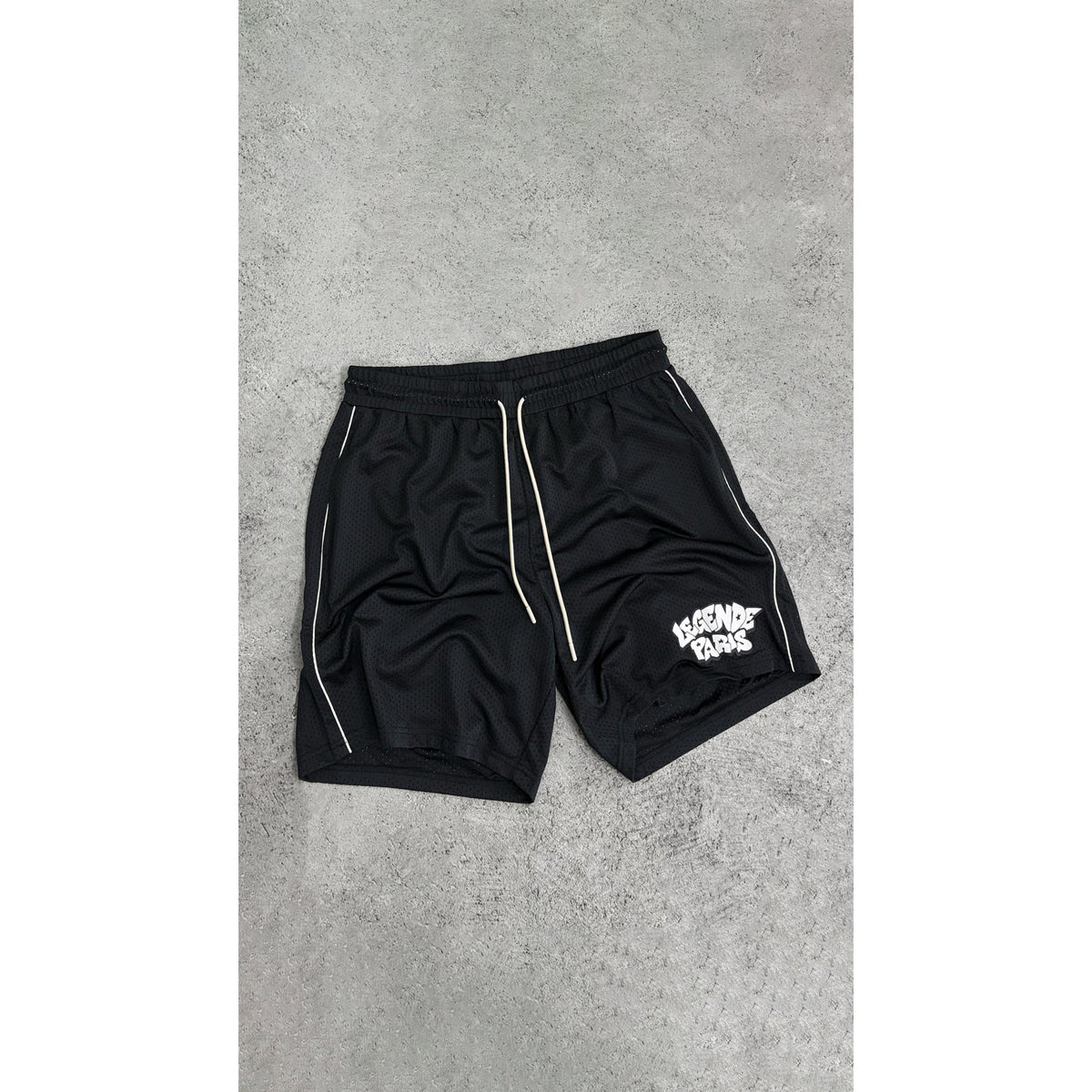 LEGENDE PARIS GRAFFITI MESH SHORTS BLACK