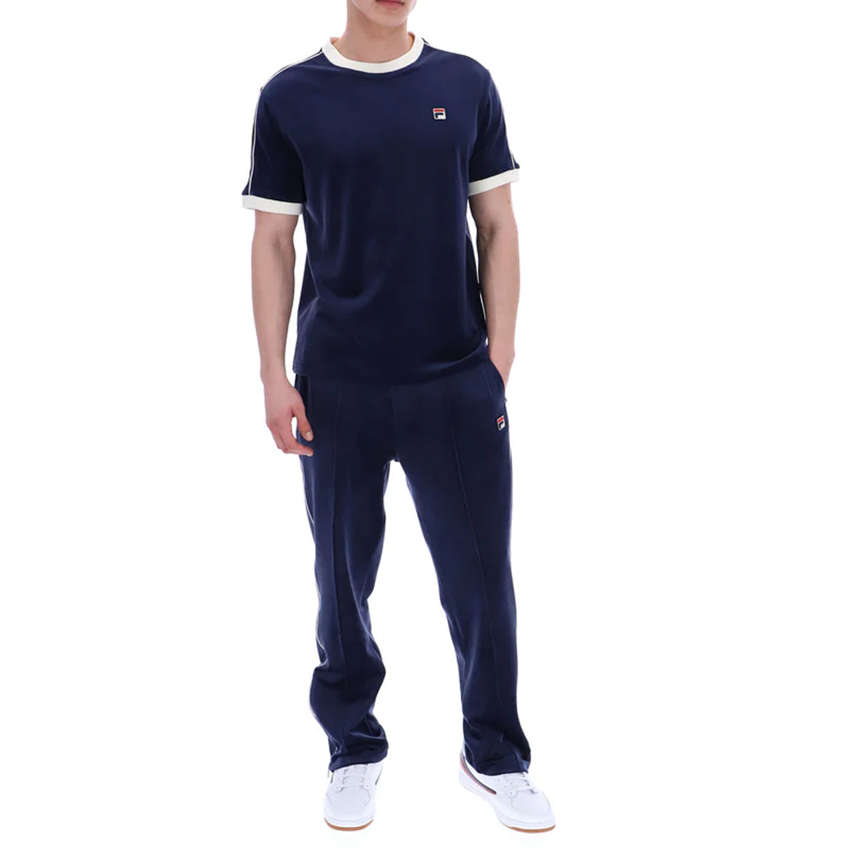 FILA BASILIO VELOUR T-SHIRT WITH PIPING NAVY/GARDENIA