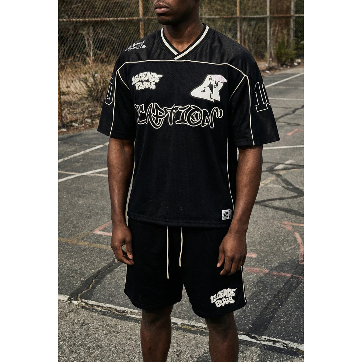 LEGENDE PARIS GRAFFITI MESH SHORTS BLACK