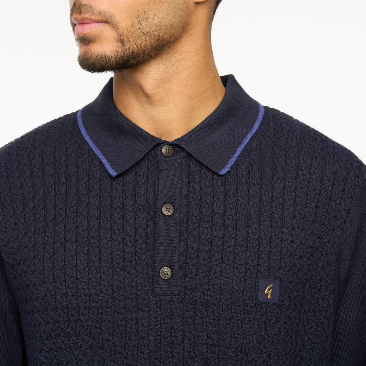 ELY LONG SLEEVE KNITTED POLO NAVY