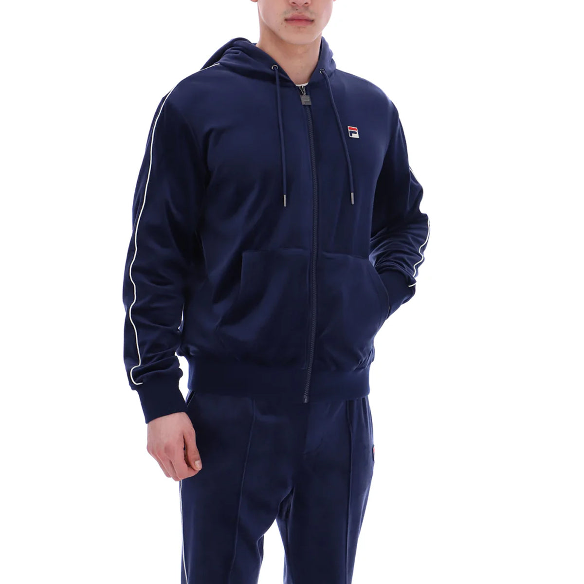 FILA ITALO VELOUR HOODIE JACKET WITH PIPING NAVY/GARDENIA