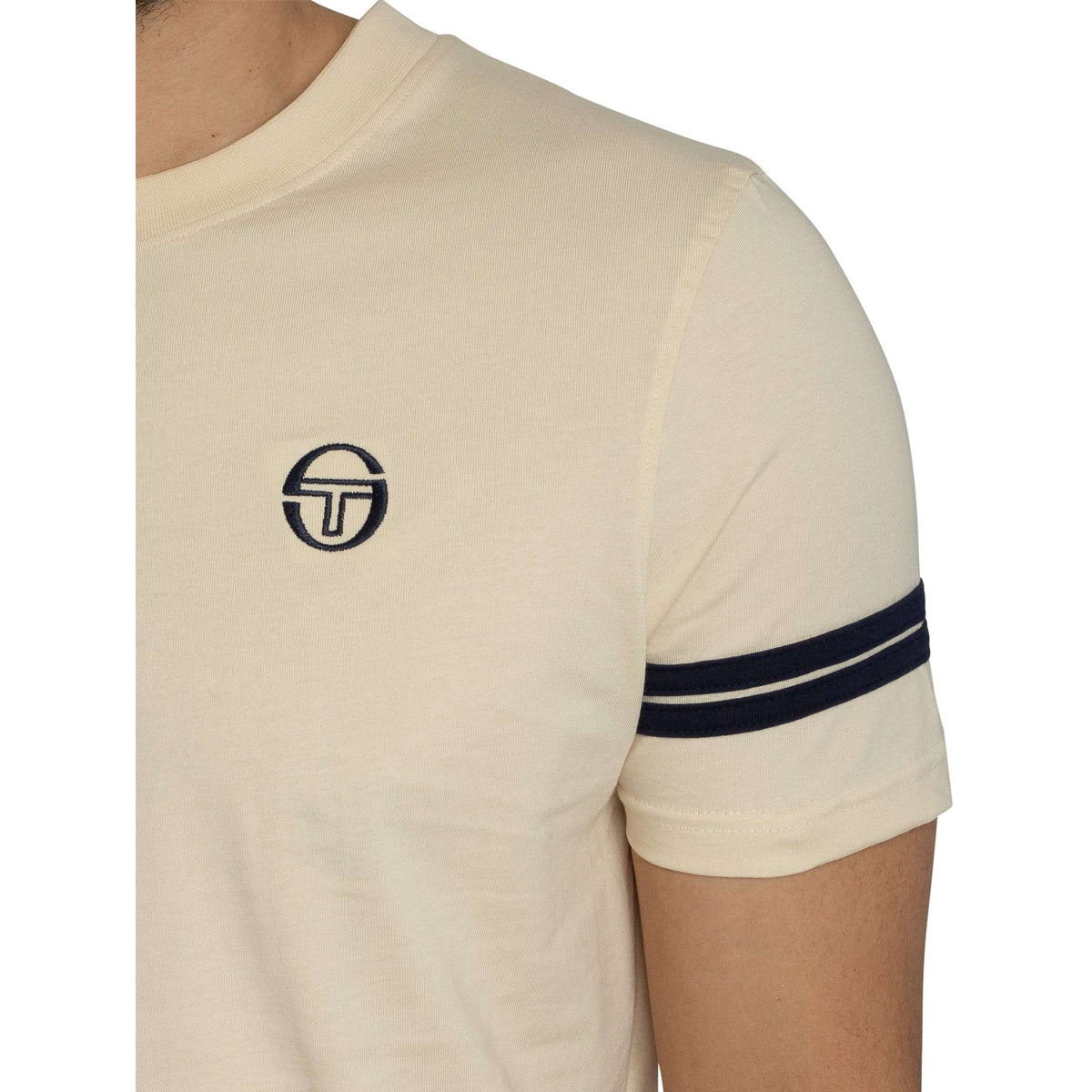 SERGIO TACCHINI GRELLO CREW NECK T-SHIRT SANDSHELL/MARITIME BLUE