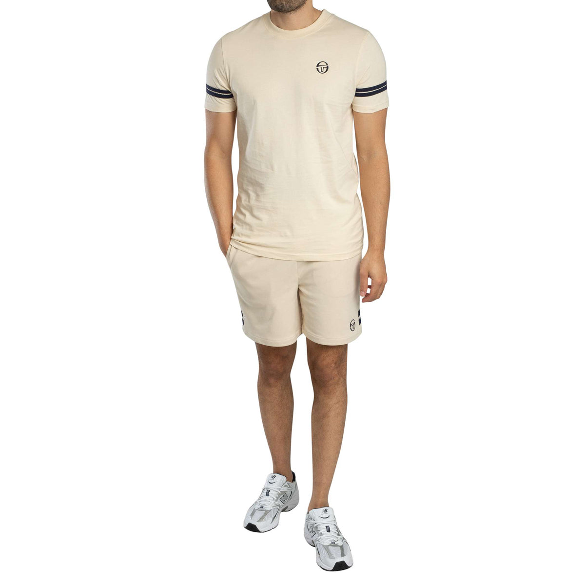 SERGIO TACCHINI GRELLO CREW NECK T-SHIRT SANDSHELL/MARITIME BLUE