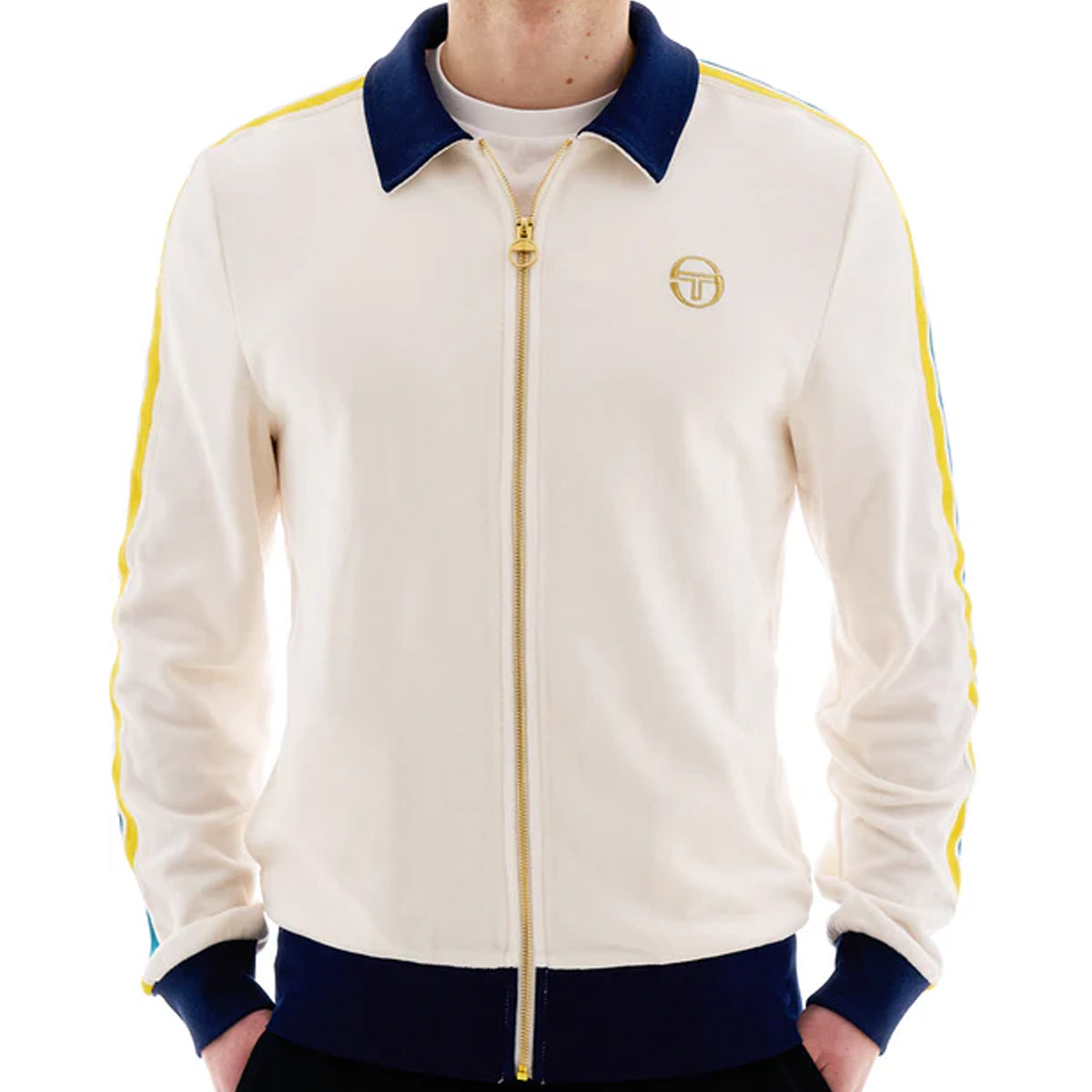 SERGIO TACCHINI MONTE VELOUR TRACK JACKET GARDENIA/MARITIME BLUE