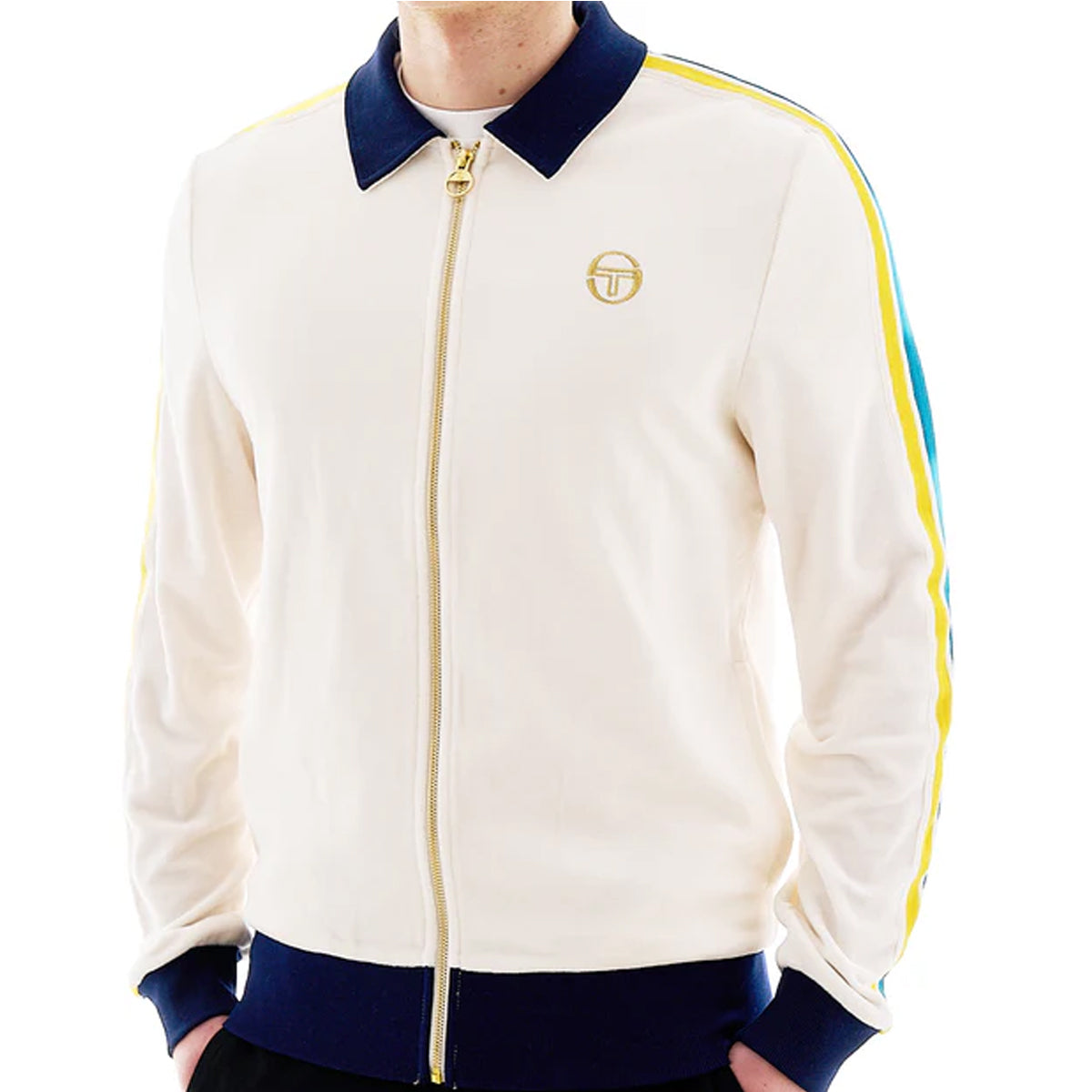 SERGIO TACCHINI MONTE VELOUR TRACK JACKET GARDENIA/MARITIME BLUE