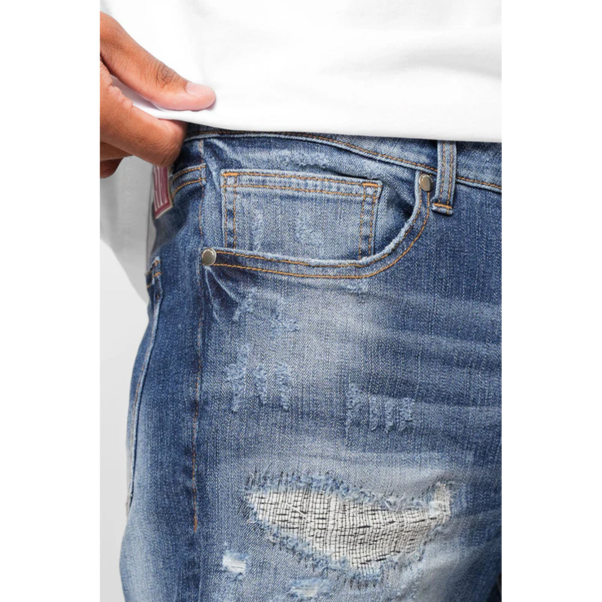 VALERE CENGALO BLUE RIPPED REPAIR JEANS