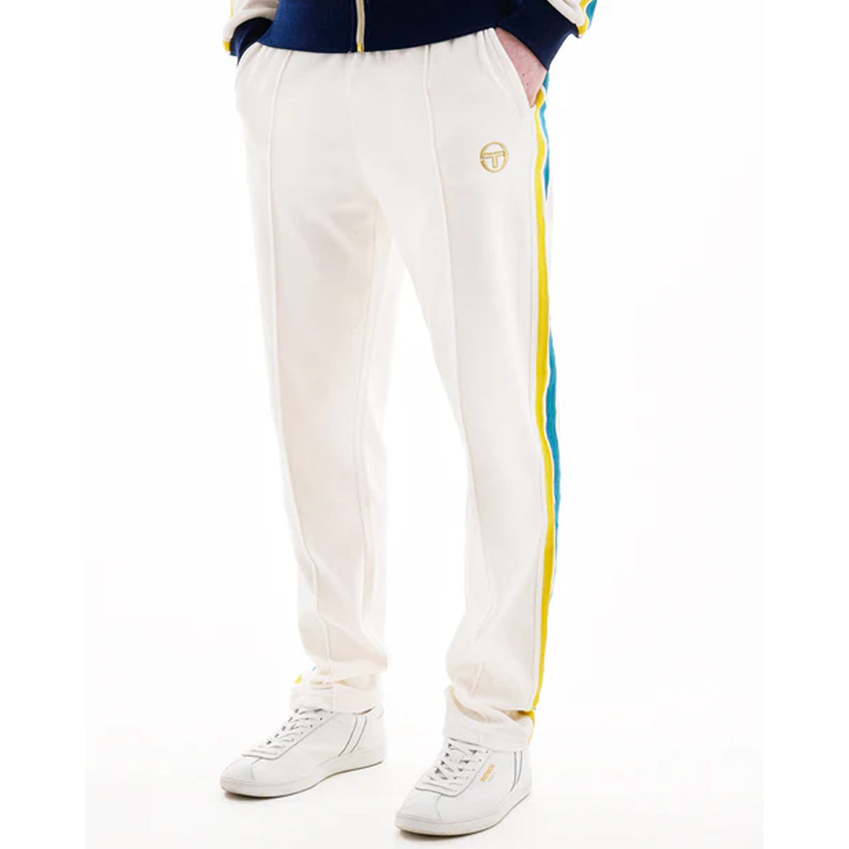 SERGIO TACCHINI MONTE VELOUR TRACK PANT GARDENIA/MARITIME BLUE