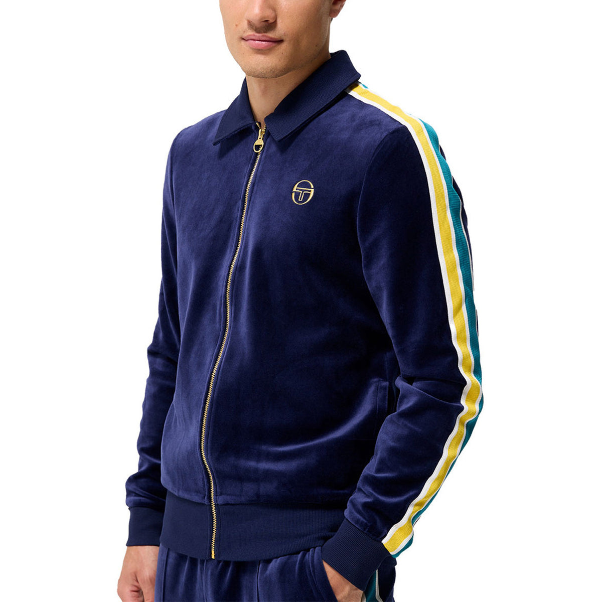 SERGIO TACCHINI MONTE VELOUR TRACK JACKET MARITIME BLUE/MANGO MINT