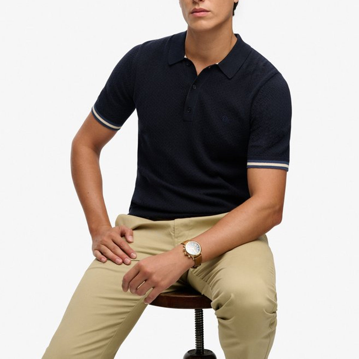 KNITTED TEXTURE S/S POLO NAVY K9T