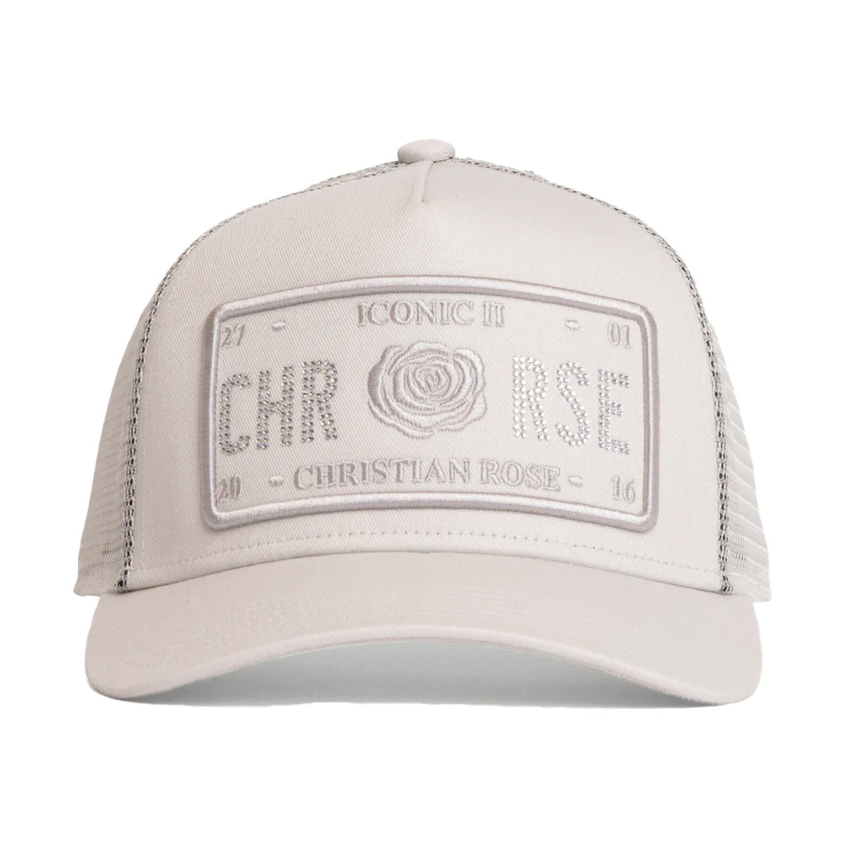 CHRISTIAN ROSE HALF RHINESTONE CAP – ICE GREY
